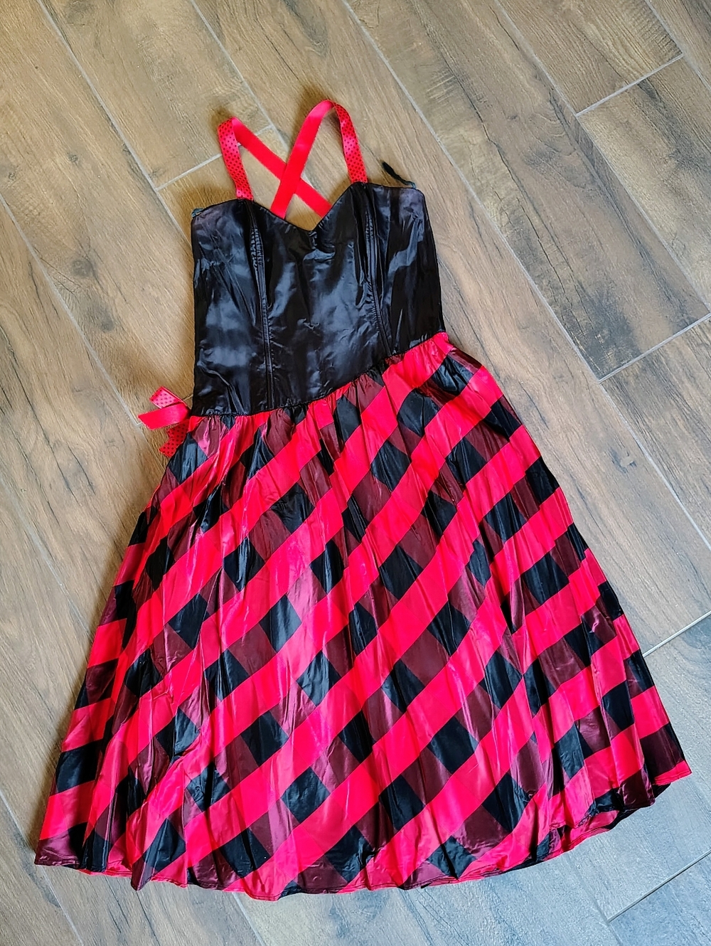 Vintage Jessica McClintock Gunne Sax Party Dress Size 11 Black Red Plaid Corset